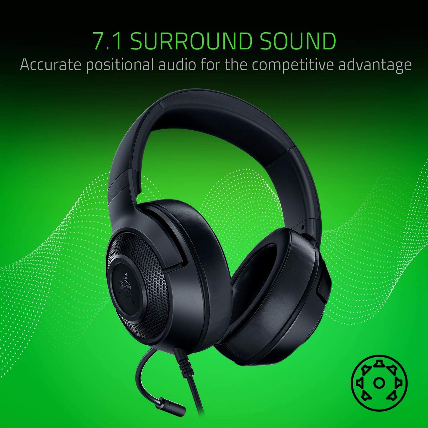 Razer Kraken X Lite - Wired Ultralight PC Gaming Headset - Surround Sound bendable cardioid microphone (230g light, 3.5 jack for PS4, PS5, Switch, Xbox One, Xbox Series X|S) Black