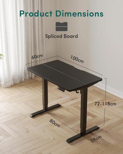 FEZIBO Electric Standing Desk For Gaming 100 * 60 cm Heigh Adjustable Stand up Table with digital display controller, Sit Stand Home Office Desk with Splice Board, Dark Black Frame/Dark Black Top