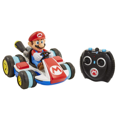 Nintendo Super Mario Kart 8 Mario Anti-Gravity RC Racer by Jakks Pacific with spinning, wheelies, drifting, and 100 ft range for kids.