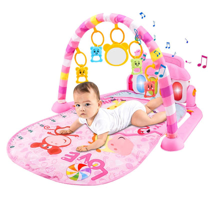 Ylnailky baby gym play mat with colorful toys, cartoon piano, and music features for infants aged 0-36 months.