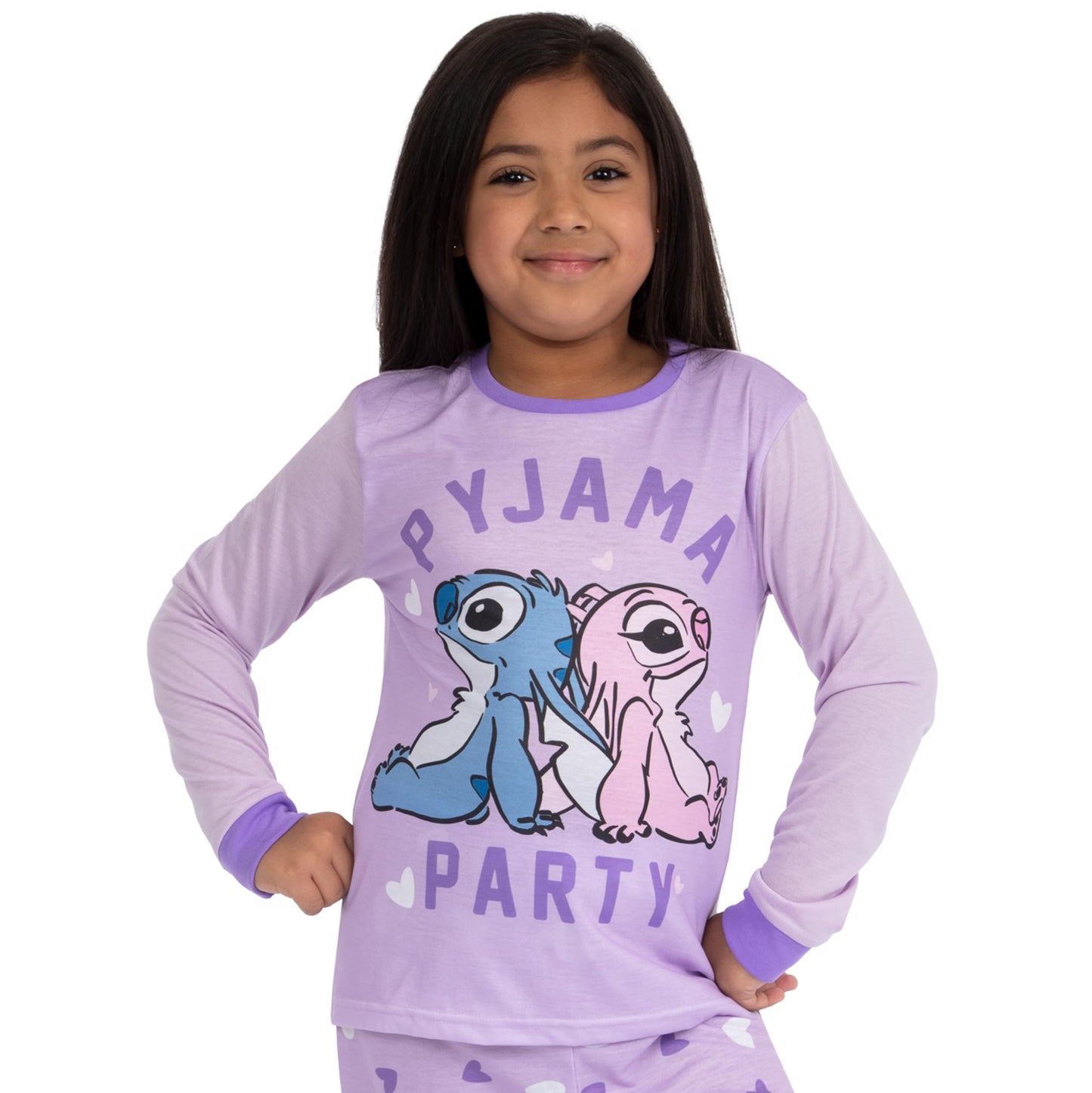 Disney Lilo and Stitch girls' purple matching pajamas featuring Stitch and Angel, perfect for mum and daughter, size 6-7 years.