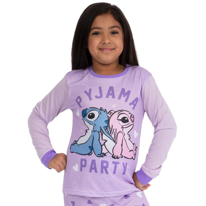 Disney Lilo and Stitch girls' purple matching pajamas featuring Stitch and Angel, perfect for mum and daughter, size 6-7 years.