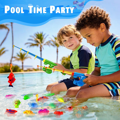 CozyBomB Magnetic Fishing Toys Game Set for Kids for Bath Time Pool Party with Pole Rod Net, Plastic Floating Fish - Toddler Education Teaching Christmas Birthday Gifts