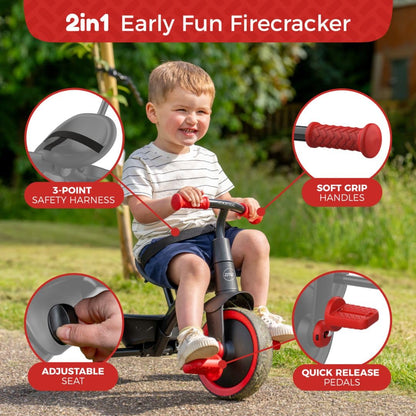 TP Zoomee 2 in 1 Trike – Firecracker -.Shock Resistant Wheels,