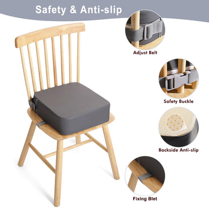 TOTIDYH Toddler Booster Seat for Dining Chair, 10cm PU Washable Baby Booster Seat for Dining Table, Portable Travel Table Booster Cushion for Toddler with 2 Adjustable Straps(Grey)
