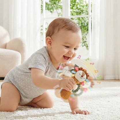 TYRY.HU Baby Rattle Toy,Plush Lion Sensory Shaker with Bells, Crinkle & Squeaker,Soft Sensory Toy with Sound for Newborn Infant Toddler Girls Boys 0-12 Months