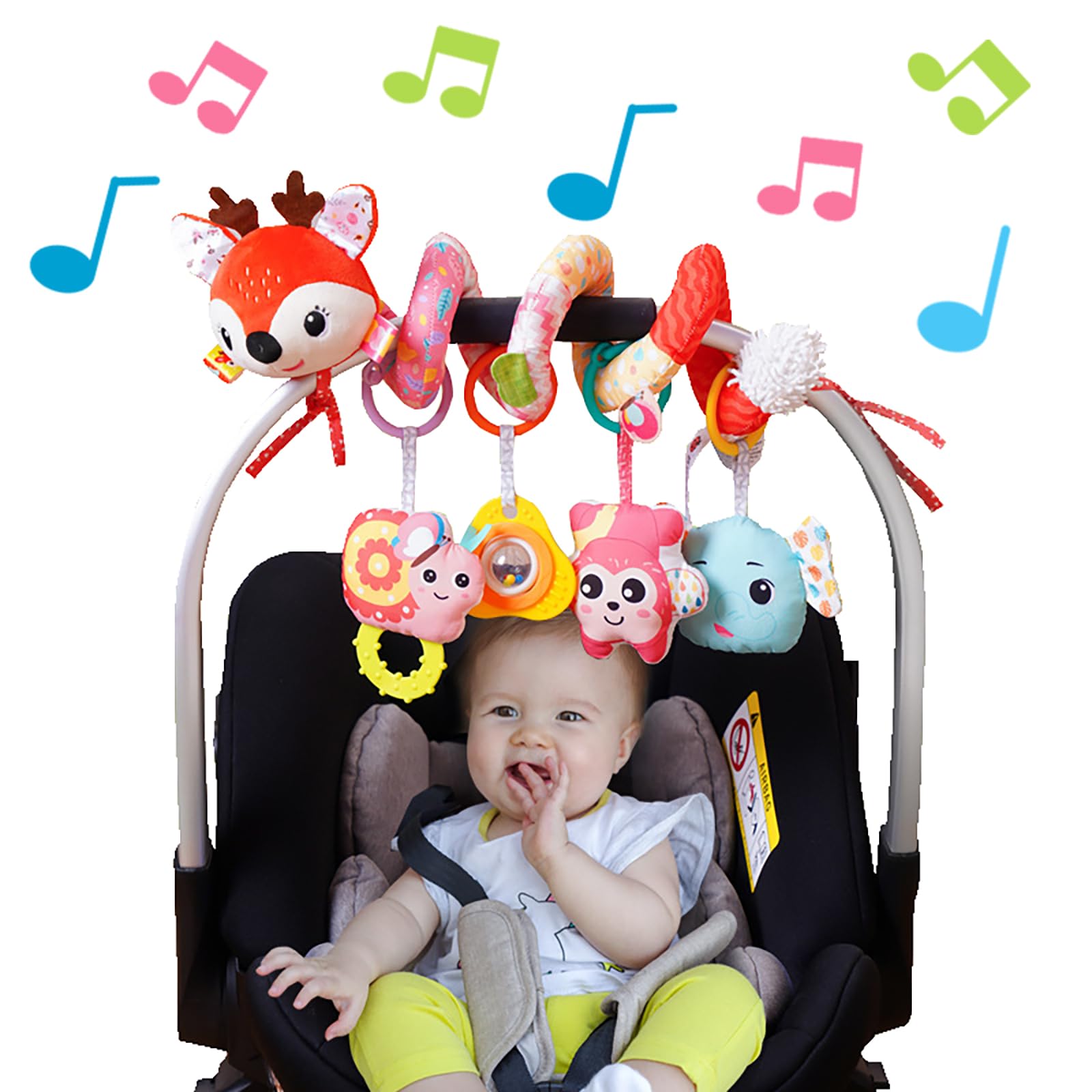 Kulveanju spiral plush deer rattle toy for baby strollers and cribs, sensory activity toy for newborns and infants 0-12 months