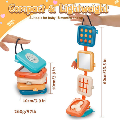 ZCOINS Foldable 5-Panel Activity Busy Cube for Toddlers 18M+, Home & Travel Montessori Sensory Busy Board with Fine Motor Activities, Independent Play Baby Toy Airplane Essentials & Learning Gift