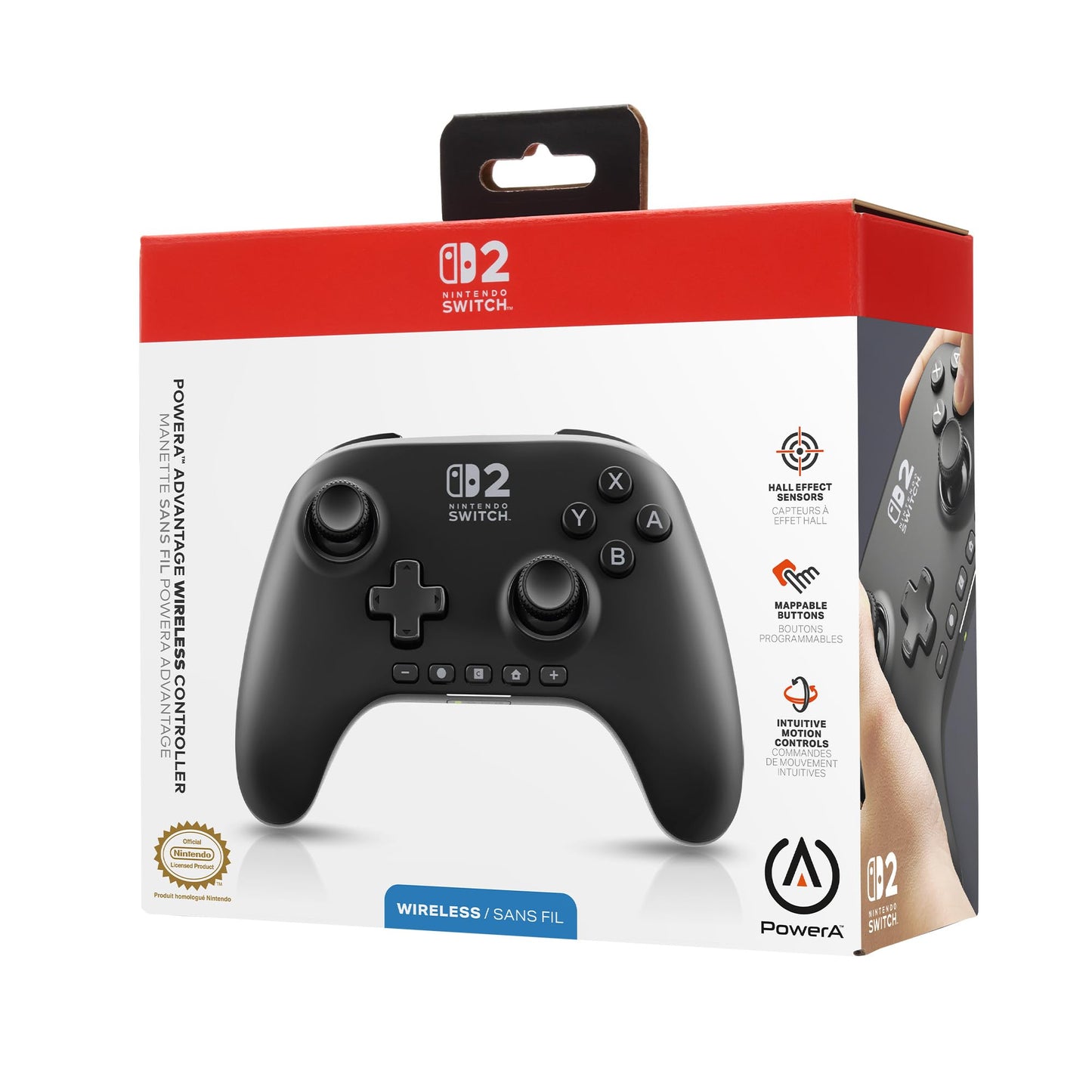 PowerA Advantage wireless Nintendo Switch 2 controller in black with mappable buttons, hall effects, motion controls, and C button.
