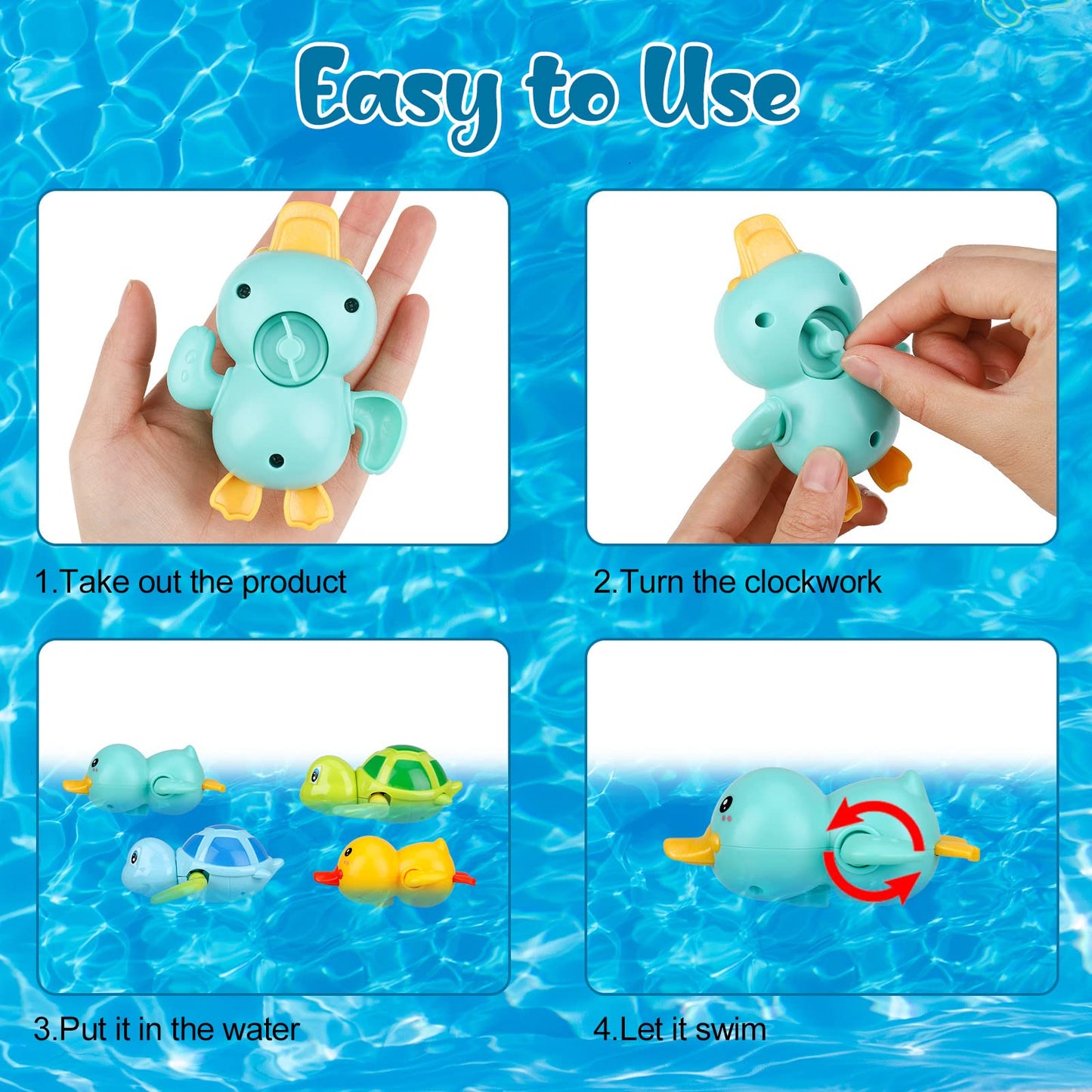 Pinenuts Baby Bath Toys, 4 Pcs Baby Bath Tub Toys Wind-up Toys Paddling Pool Toys Floating Swimming Ducks & Turtles Water Toys for Toddler Kids Girls Boys Bath-time Shower Gifts