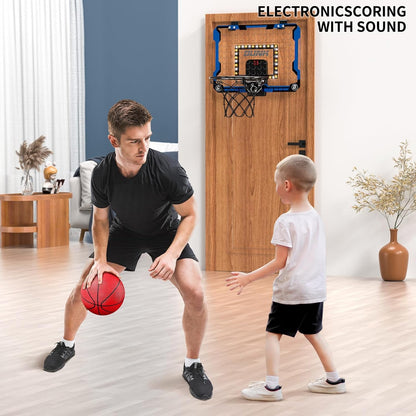 TEMI Indoor Basketball Hoop for Kids, LED Light Door Basketball Hoop, Mini Backboard with Electronic Scoreboard & 4 Balls, Basketball Kids Gift 5 6 7 8 9 10 11 12 Year Old Boys Girls Teen