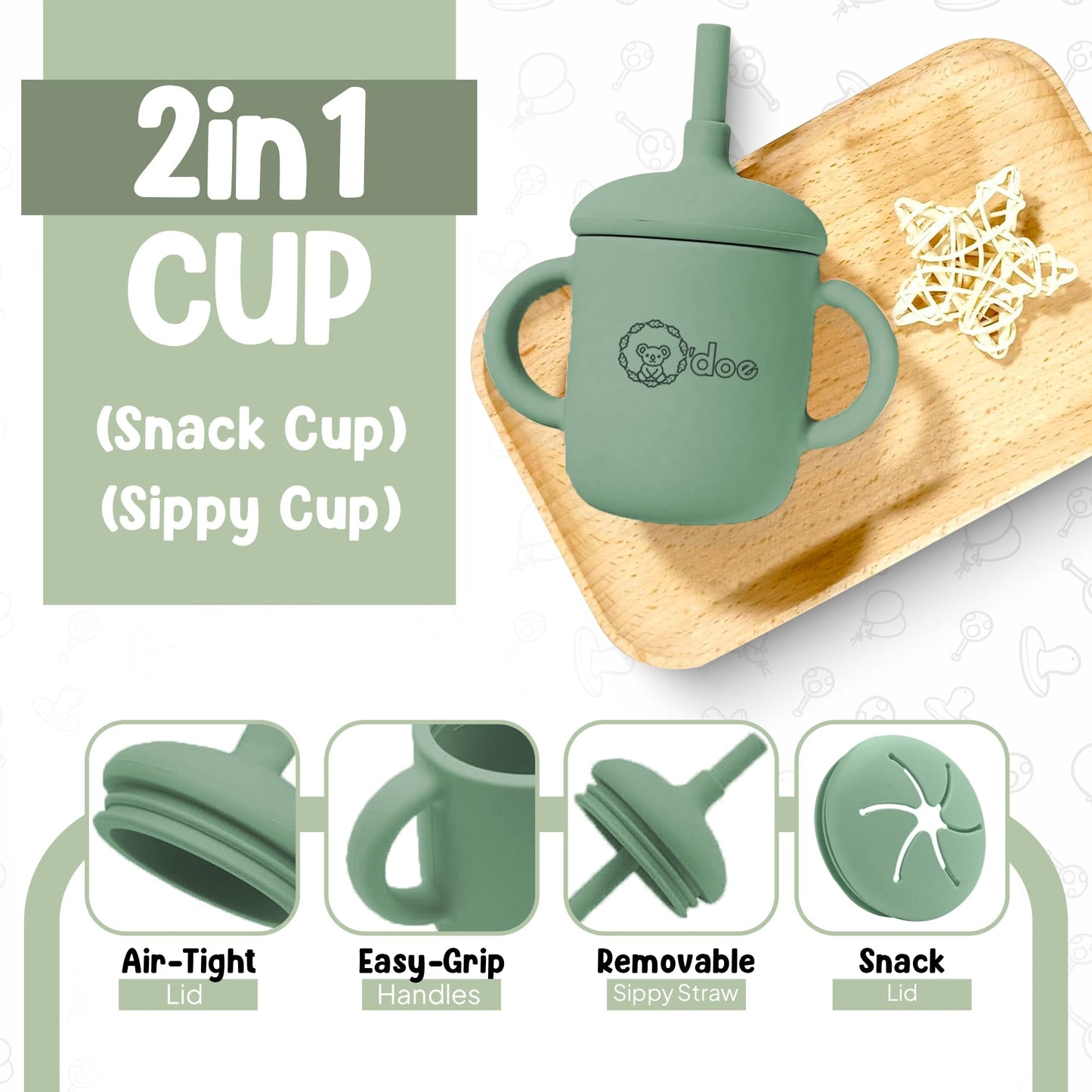 O'doe 17-Piece Baby Led Weaning Feeding Supplies for Toddlers,Baby Feeding Set | Suction Silicone Baby Bowl Self Eating Utensils with Fruit Feeder, Cup, Bibs, Food Plate Kit with Lid | Green V2