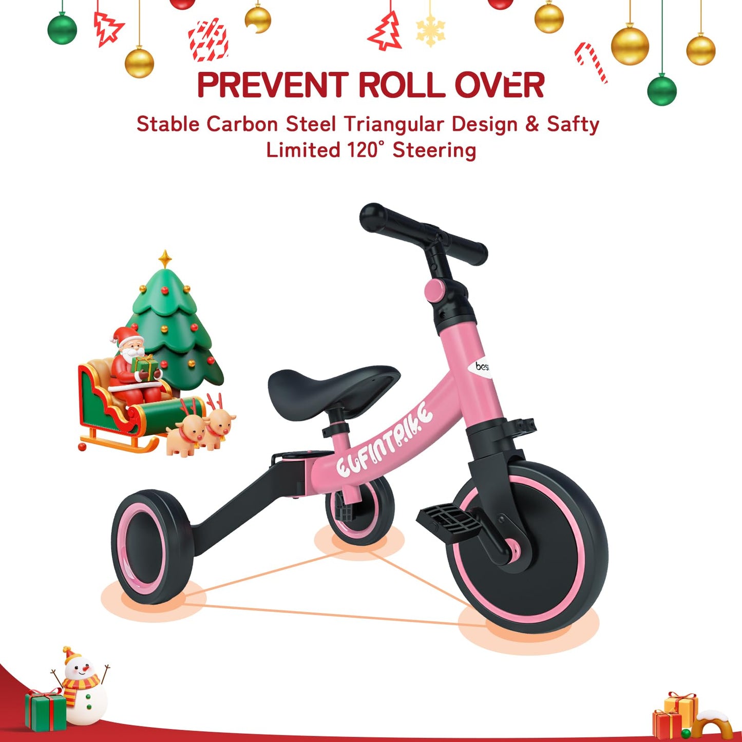 besrey 5 in 1 Toddler Bike for 10 Month to 4 Years Old Kids, Toddler Tricycle Kids Trikes Tricycle, Gift & Toys for Boy & Girl, Balance Training, Removable Pedals - Pink