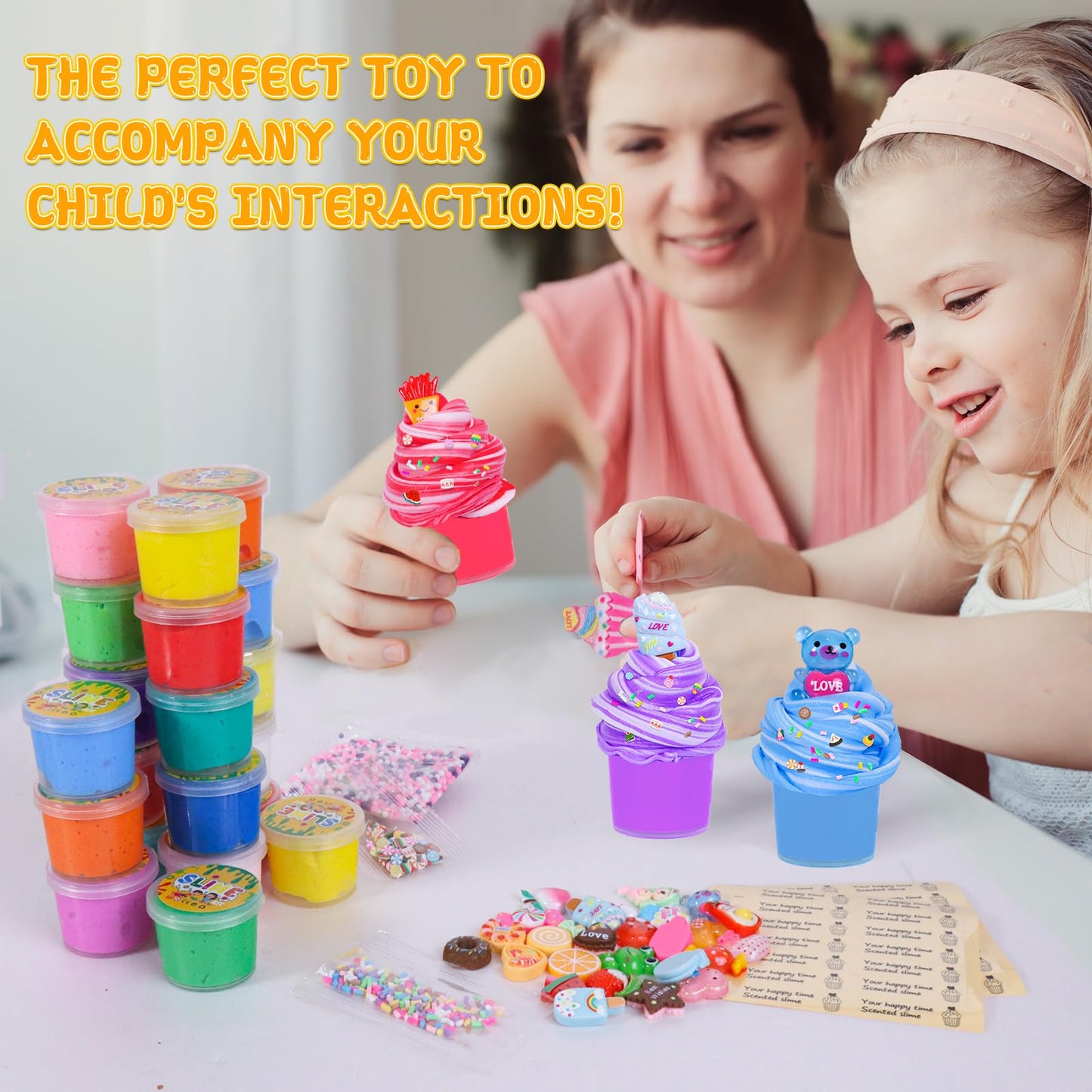 FODYNE 15-pack mini butter slime kit with cotton candy and fruit scents, soft, non-sticky slime for kids' stress relief and DIY fun.