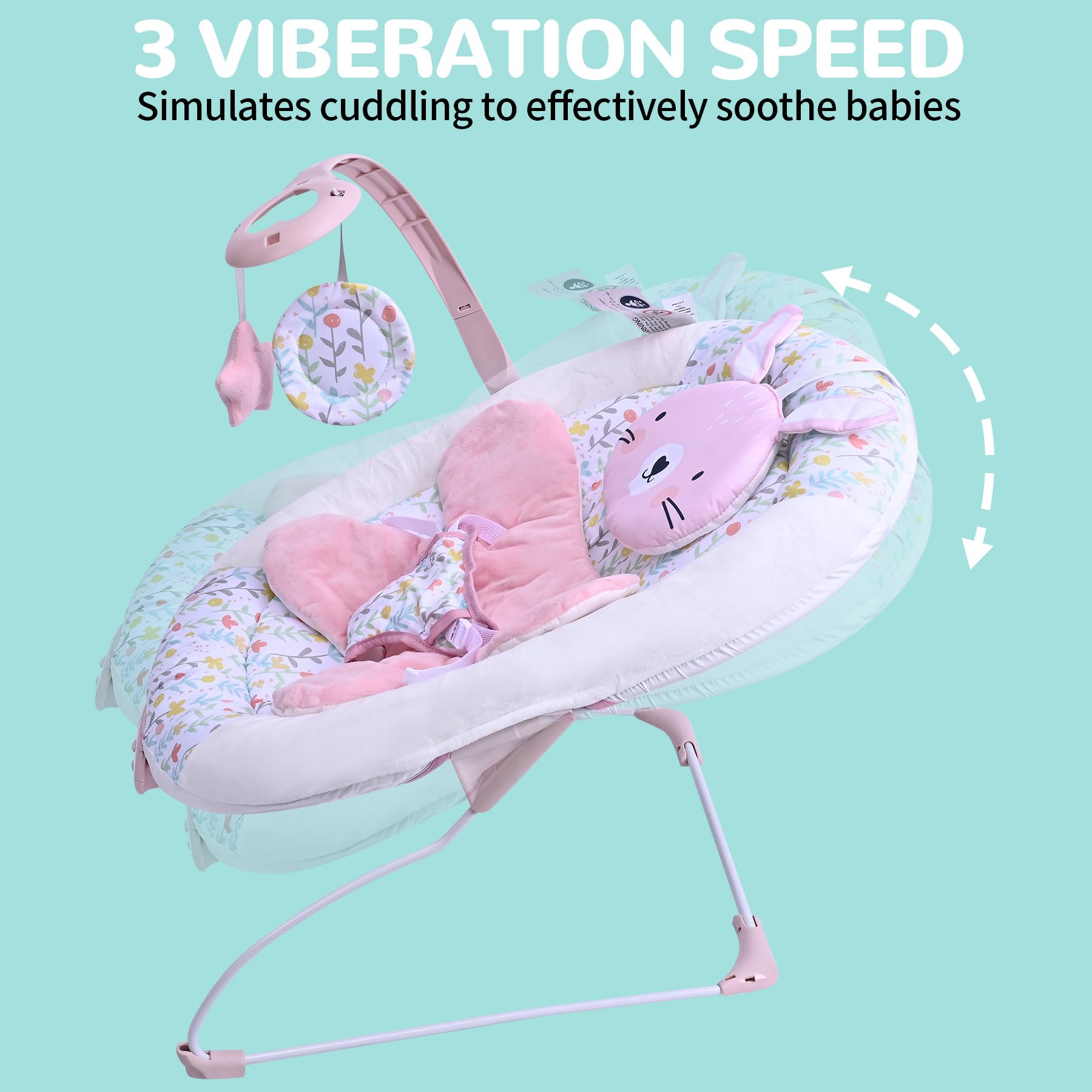 LADIDA baby bouncer for infants, with removable toy bar, 8 soothing songs, 3-speed vibration, lightweight and portable infant seat