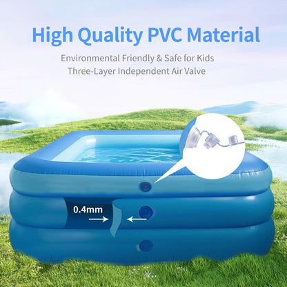 GALAXYER Inflatable Paddling Pool with Cartoon Prints, 3 Rings Large Rectangular Family Swimming Center for Kids Toddlers Adult, Indoor Outdoor Garden Swimming Pool, 205 × 125 × 50 CM