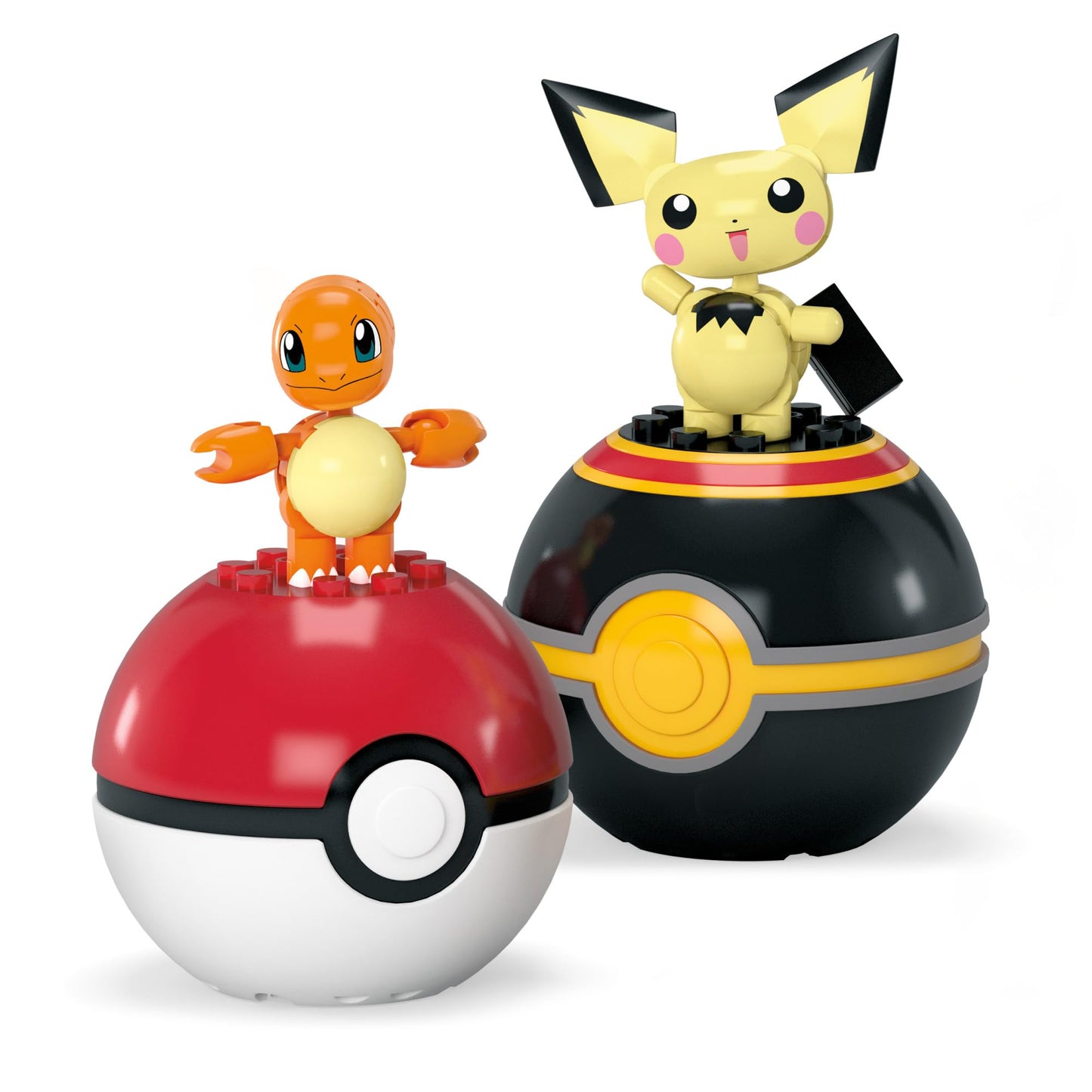 MEGA Pokémon building toys set featuring Pichu and Charmander with 40 pieces and a Poké Ball, 2 inches tall.