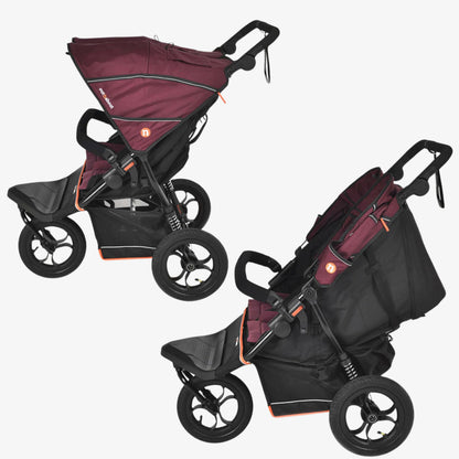 Out’n’About Nipper Double V6 Pushchair | Lightweight All-Terrain Twin Buggy with Raincover, 12” Air-Filled Wheels & Compact Fold | Side-by-Side Stroller for Newborn to Toddler - Brambleberry Red