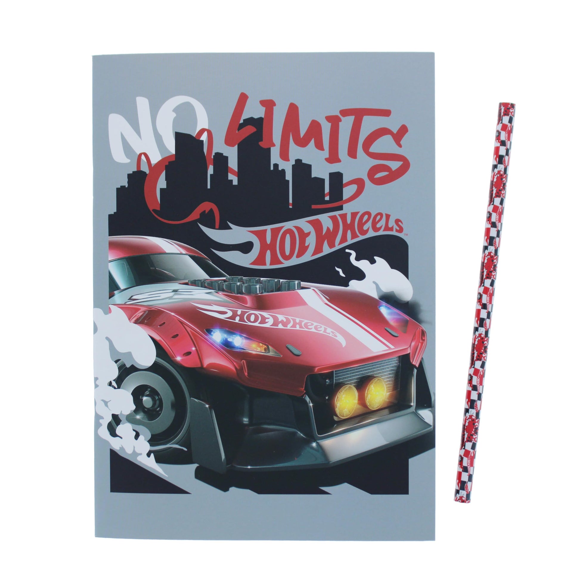 Blueprint Collections Hot Wheels Super Stationery Set with A5 exercise book, Hot Wheels ruler, pen, pencils, eraser, sharpener, and stickers.
