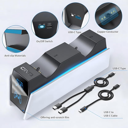 OIVO PS5 Charging Station - 2H Fast Controller Charger for PlayStation 5 DualSense, Upgrade Charging Dock With 2 Types of Cable for Dual Controllers
