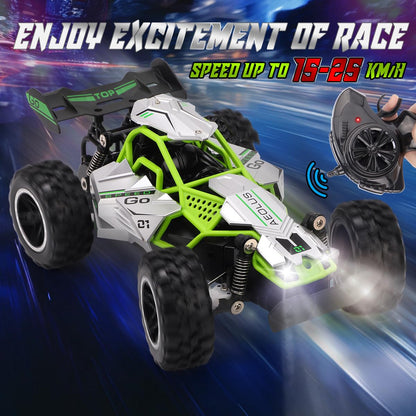 RUIDYA Remote Control Cars, 2.4GHz 1:18 Scale Off-road RC Race Car Toy for Kids Age 4+ with LED Light, Rechargeable High Speed All Terrain RC Drift Vehicle, 4 5 6 7 8 Year Old Boys Girls Birthday Gift