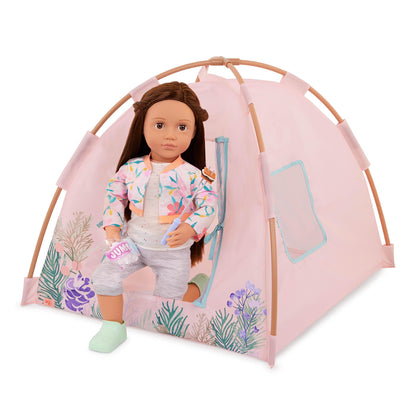 Our Generation Camping Nights doll tent playset with accessories for 18-inch dolls, perfect for pretend play.