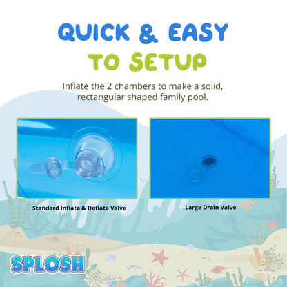 Splosh Inflatable Family Swimming Pool For Kids - Large Rectangle Kids Paddling Pool 2.62m x 1.75m - Easy To Inflate - Kids Paddling Pools For Garden