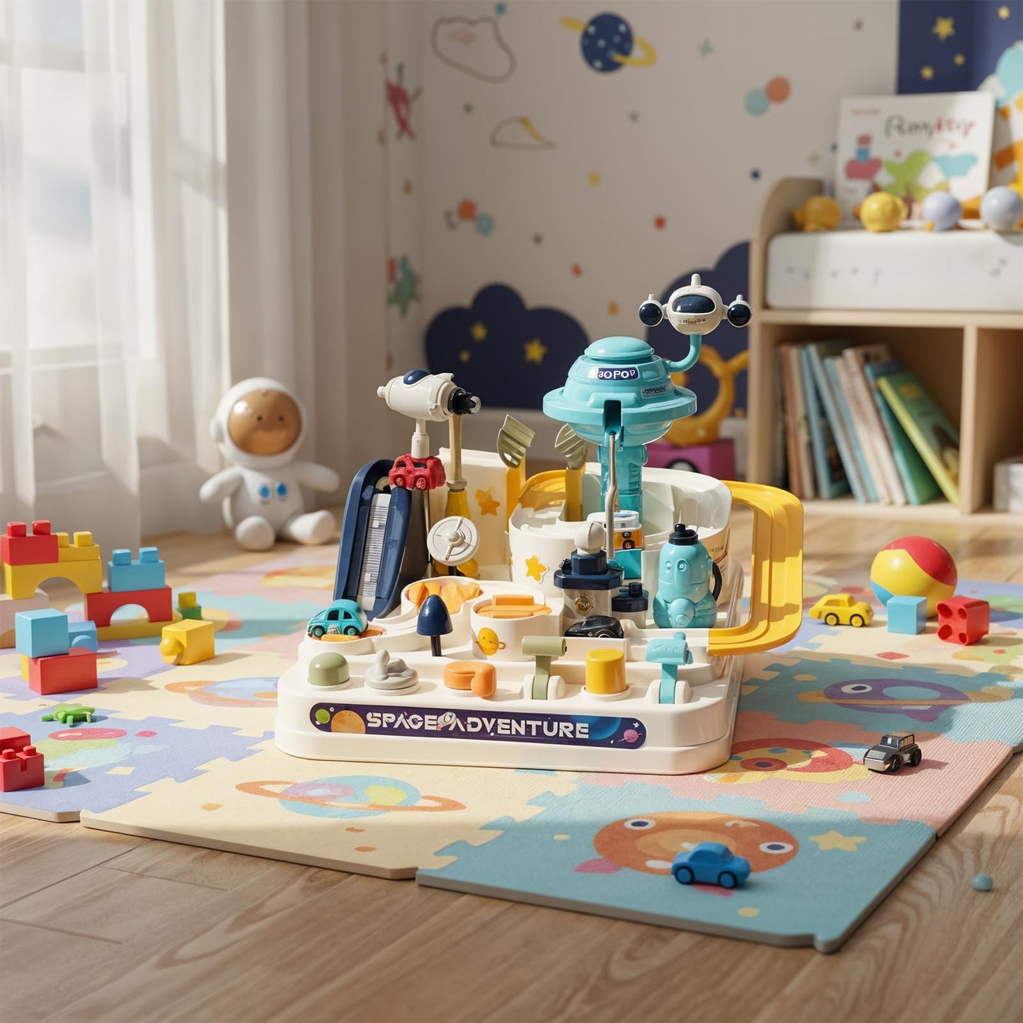Qivange Kids Race Track Toys for Ages 3-8 Car Adventure Race Track with 4 Vehicles Battery-Free, Learning & Intelligence Educational Interactive Toy Toddler Gifts for Boys Girls