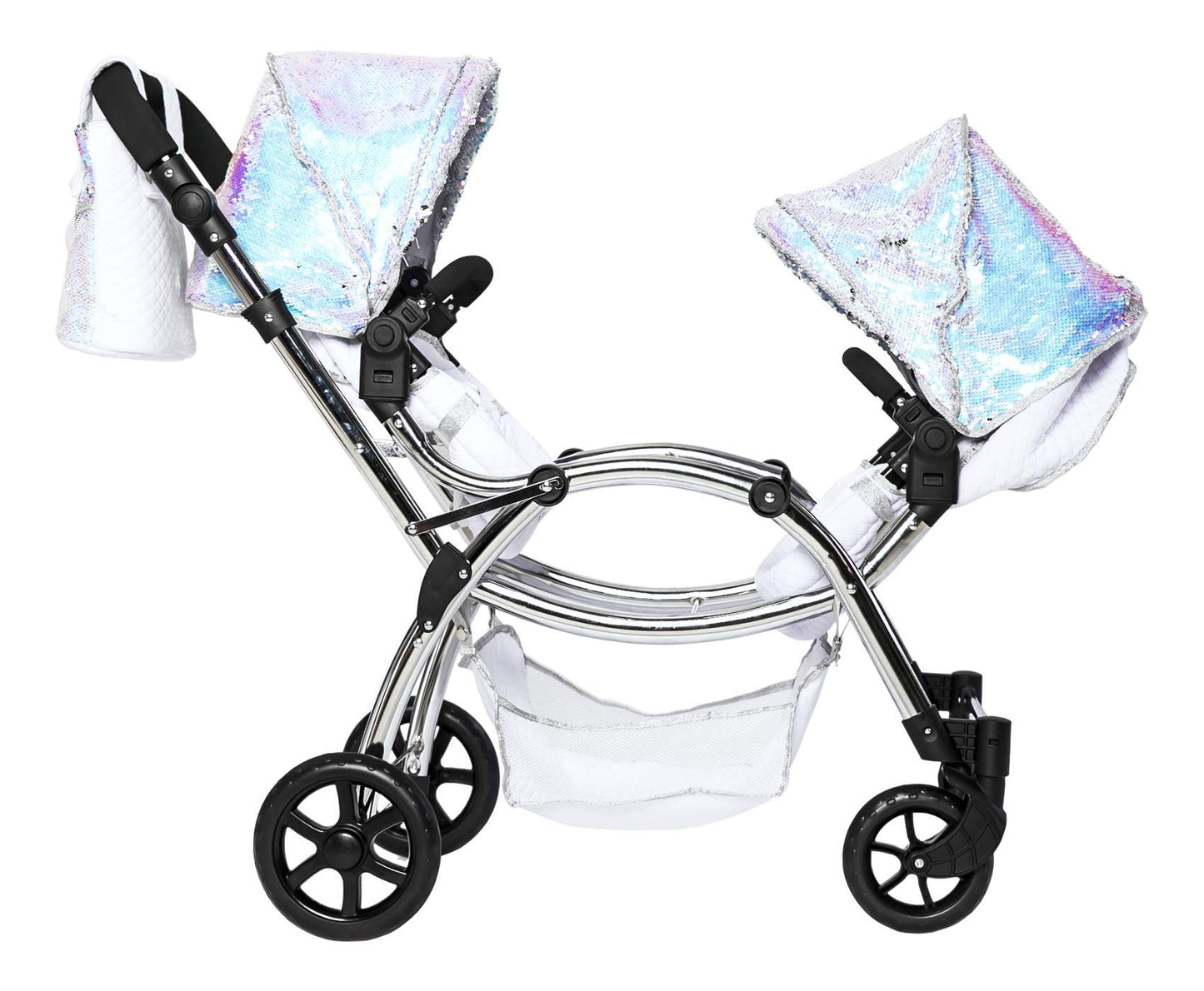 Roma Polly Dolls Pram 2-in-1 Dolls Pushchair, Double Buggy with Convertible Seat, Adjustable Handle, Foldable Canopy, Mermaid Print, Suitable for Ages 3-16, Perfect or Christmas