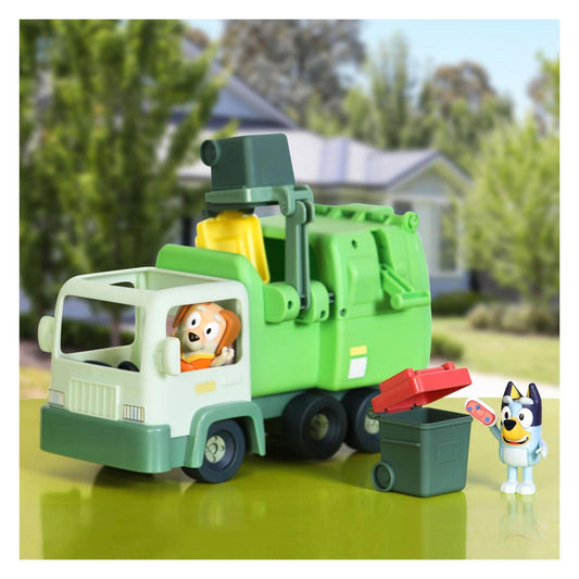Bluey Garbage Truck Vehicle Playset With Two 2.5"-3" Official Collectable Character Action Figures With The Bin Man And 2 Rubbish Bin Accessories