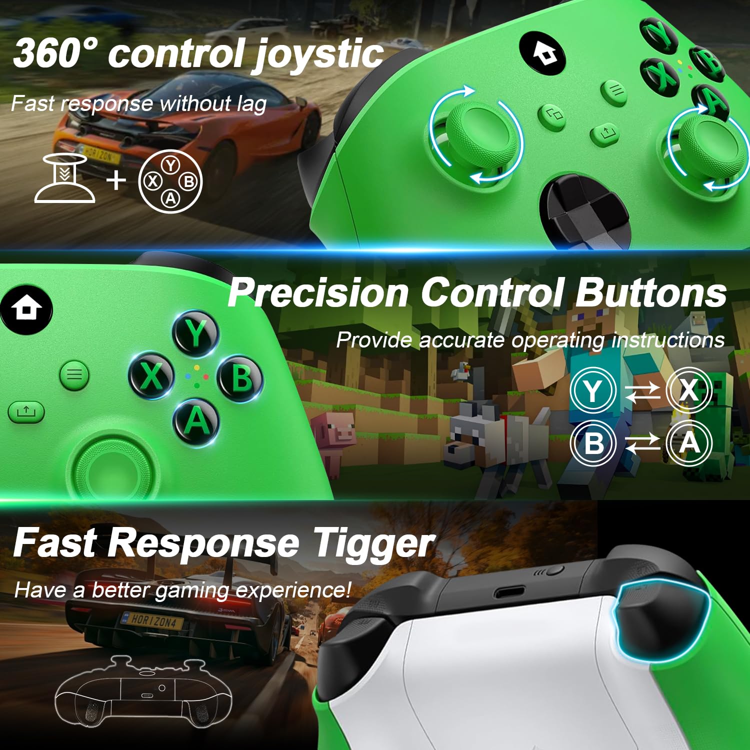 Lampelc Xbox Wireless Controller for Xbox Series X, Series S, One, Elite, and Windows 7/8/10, shown in black with ergonomic design.