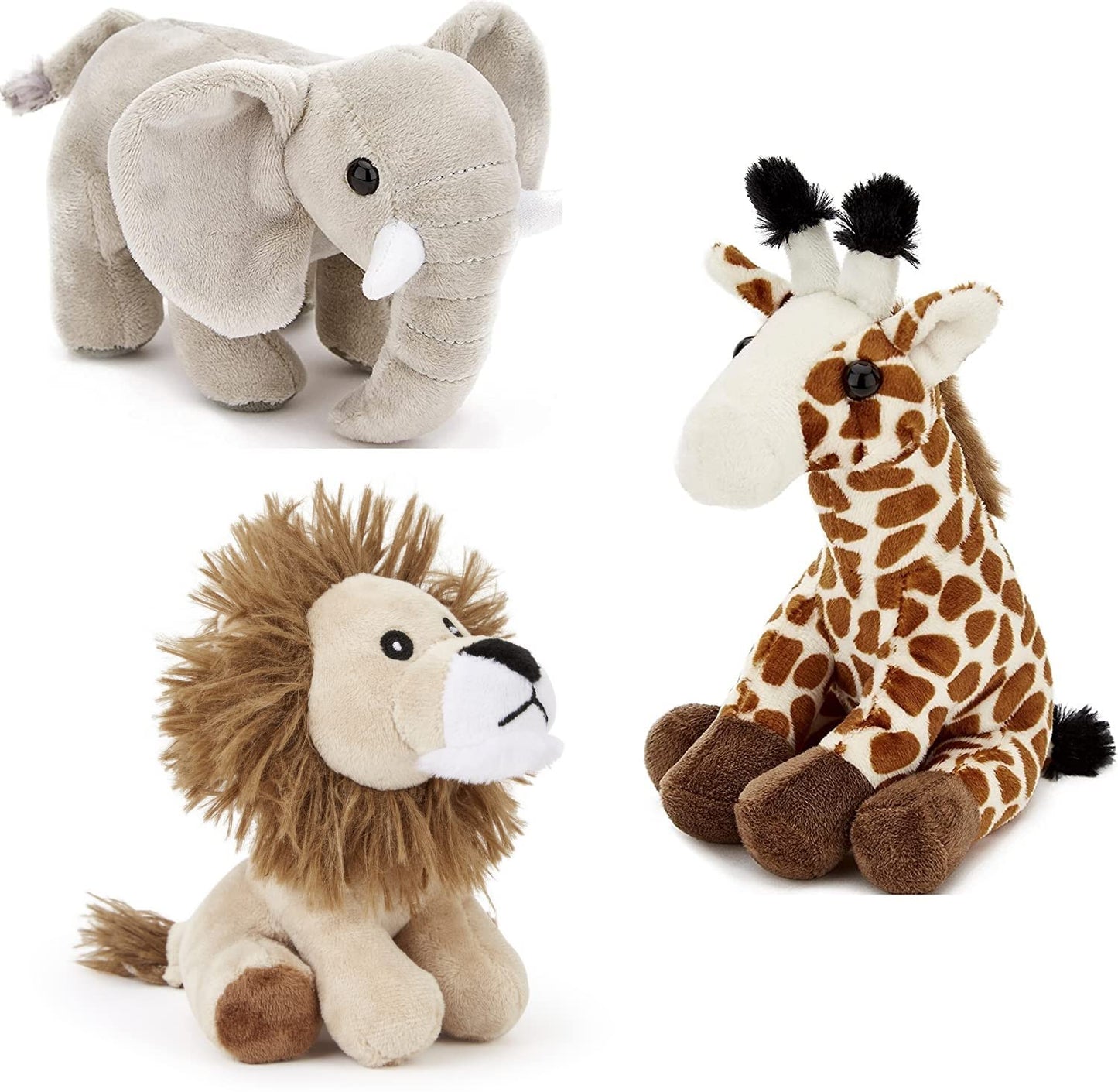 Zappi Co x3 Triple Pack of Childrens Playful Soft Cuddly Plush Toy realistic life like (12-15CM/5-6 Inches) (Elephant + Giraffe +Lion)