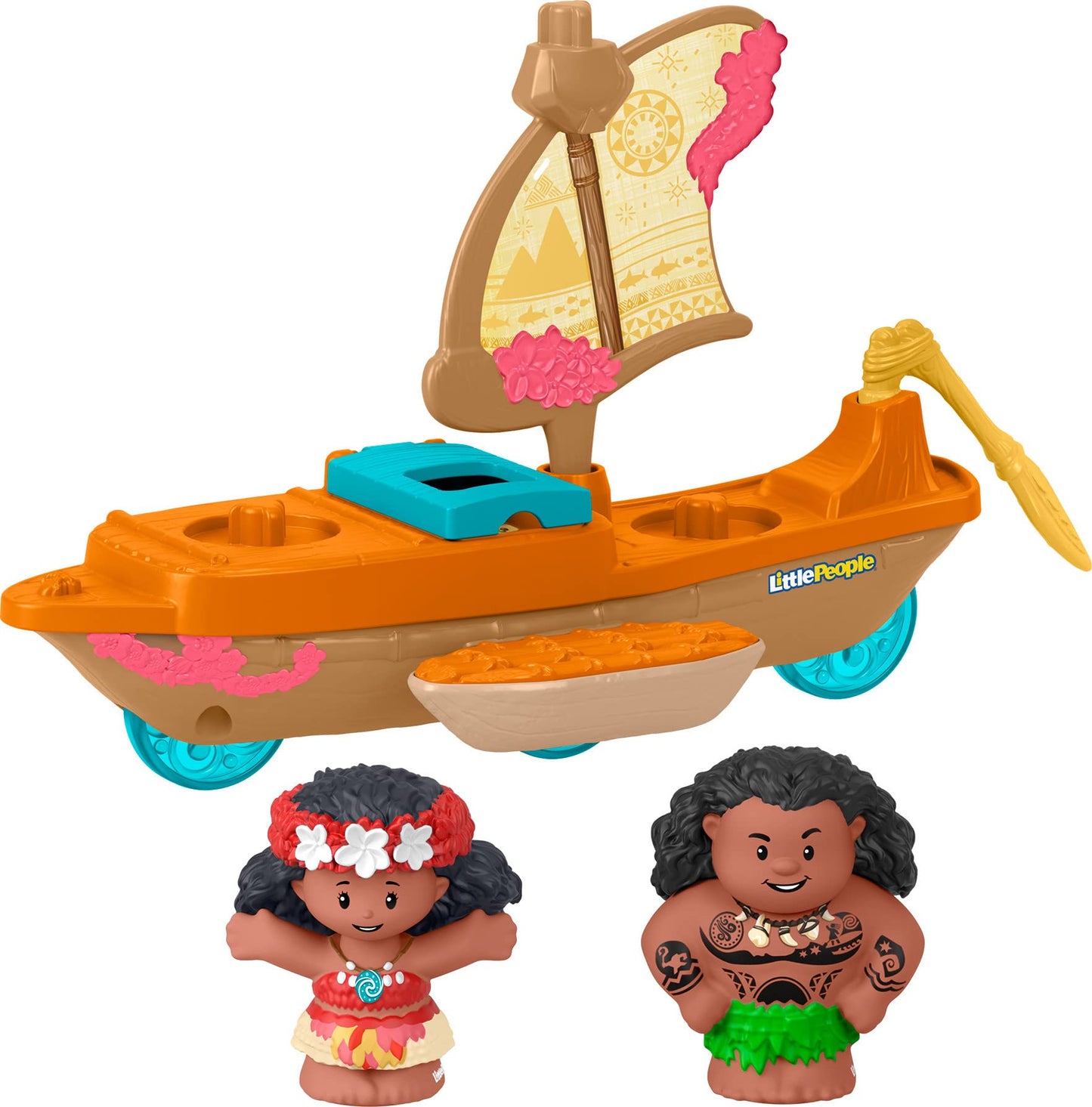 Fisher-Price Little People Disney Princess Moana and Maui's Canoe sailboat toy with figures, for pretend play ages 18 months+