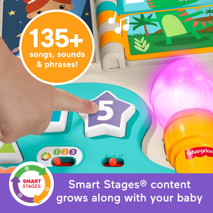 Fisher-Price Laugh & Learn 4-in-1 activity table and art easel for babies, featuring colorful toys and educational music.