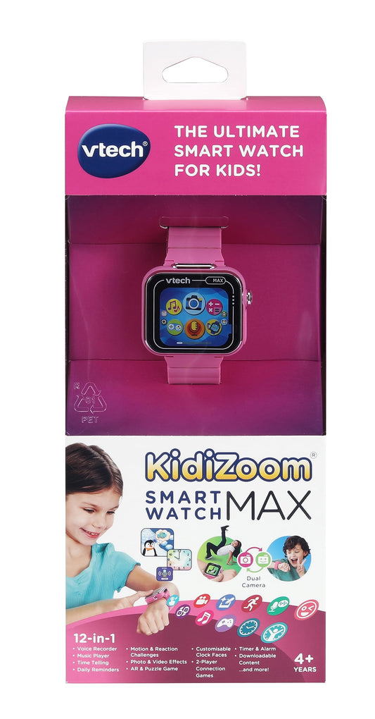 VTech KidiZoom Smart Watch Max, Watch For Kids With Games, Dual Camera For Photos & Selfies, 8 Games, Pedometer, Colour Screen, Funny Effects & More, For Infants aged 4, 5, 6, 7 + Years, Pink