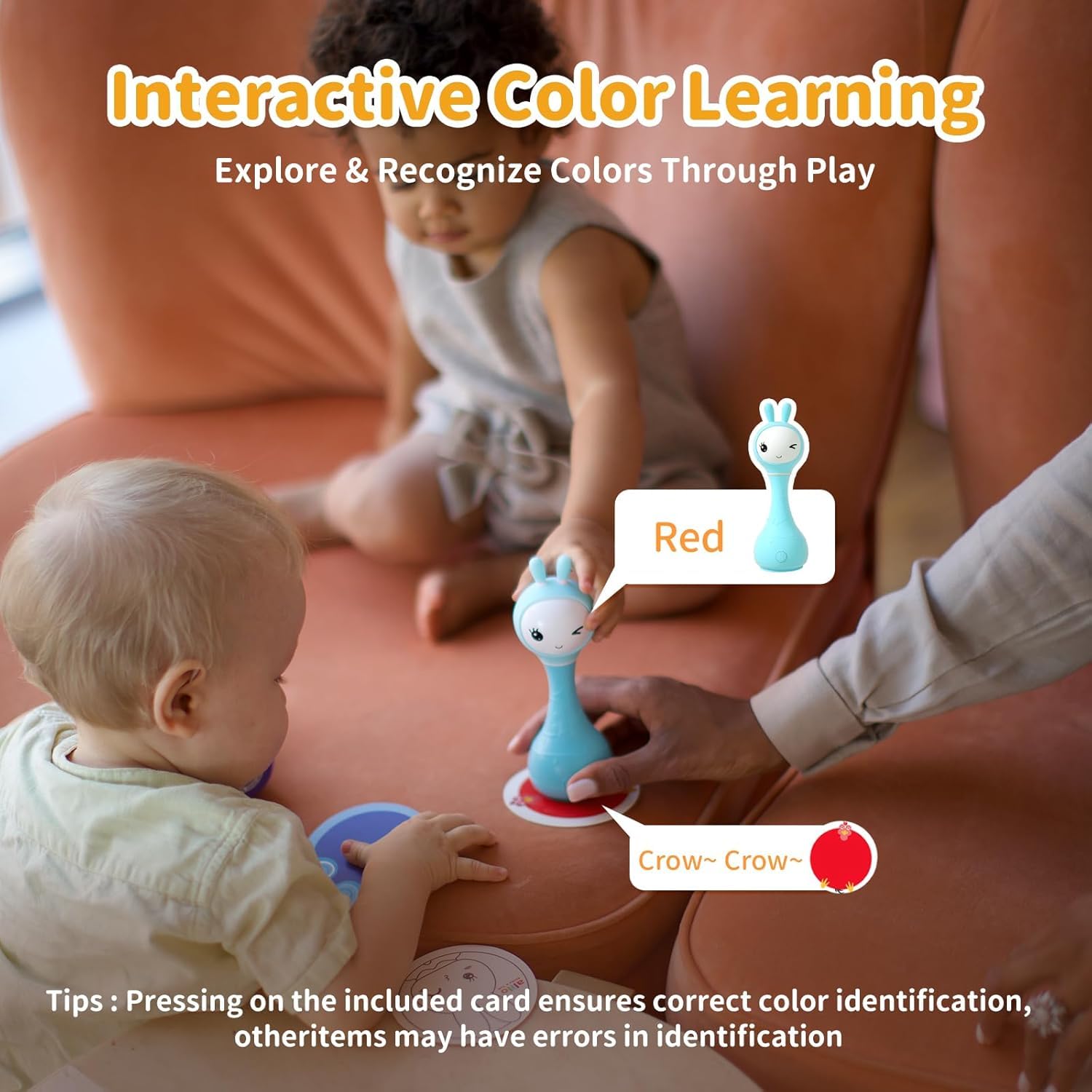 Alilo Smarty Bunny baby rattle toy with colorful design, sensory features, and multiple modes for infants 0-24 months.