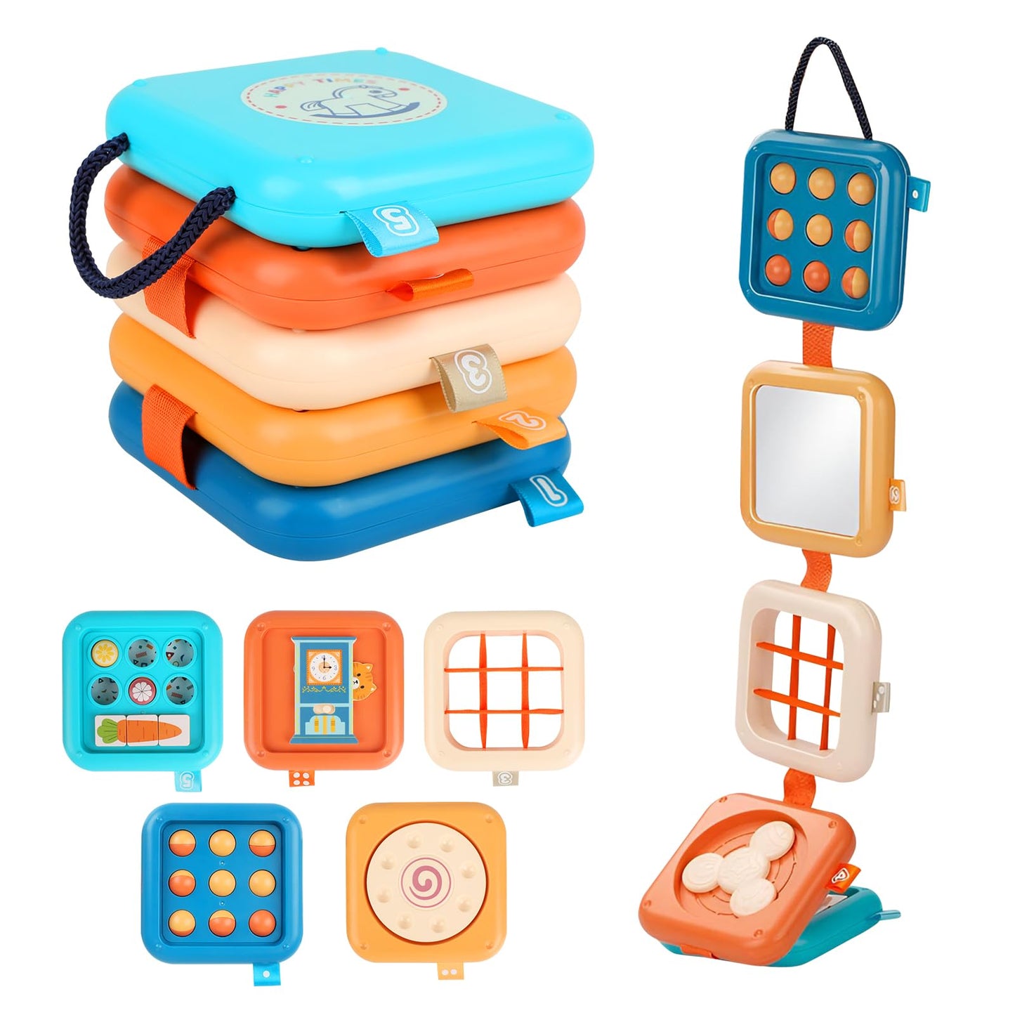ZCOINS Foldable 5-Panel Activity Busy Cube for Toddlers 18M+, Home & Travel Montessori Sensory Busy Board with Fine Motor Activities, Independent Play Baby Toy Airplane Essentials & Learning Gift