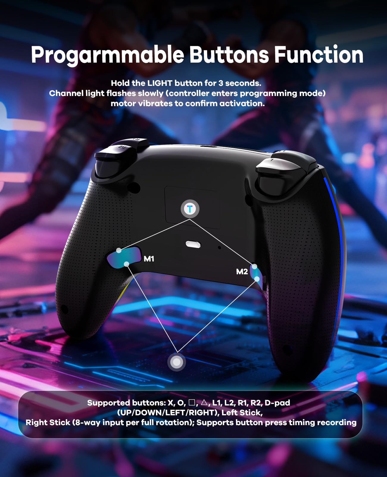 QIVORO Wireless Controller for PS-5/Pro/PC/Steam Deck/Mac/iOS/Android, Gamepad with Hall Effect Joystick, Dual Vibration, Turbo, Programmable Buttons (7 RGB Lighting, Touchpad, 1500mAh Battery)