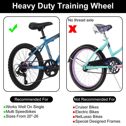 FORTOP Bike Training Wheels, Pair of Heavy Duty Rear with Stabilizers Mounted Kit for 16 18 20 22 inch Kids Boy Girls Variable Bike (Black)