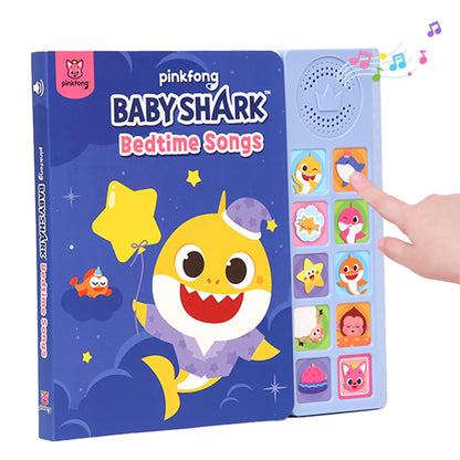 Pinkfong Baby Shark bedtime songs sound book with colorful buttons, featuring lullabies and interactive learning for toddlers.