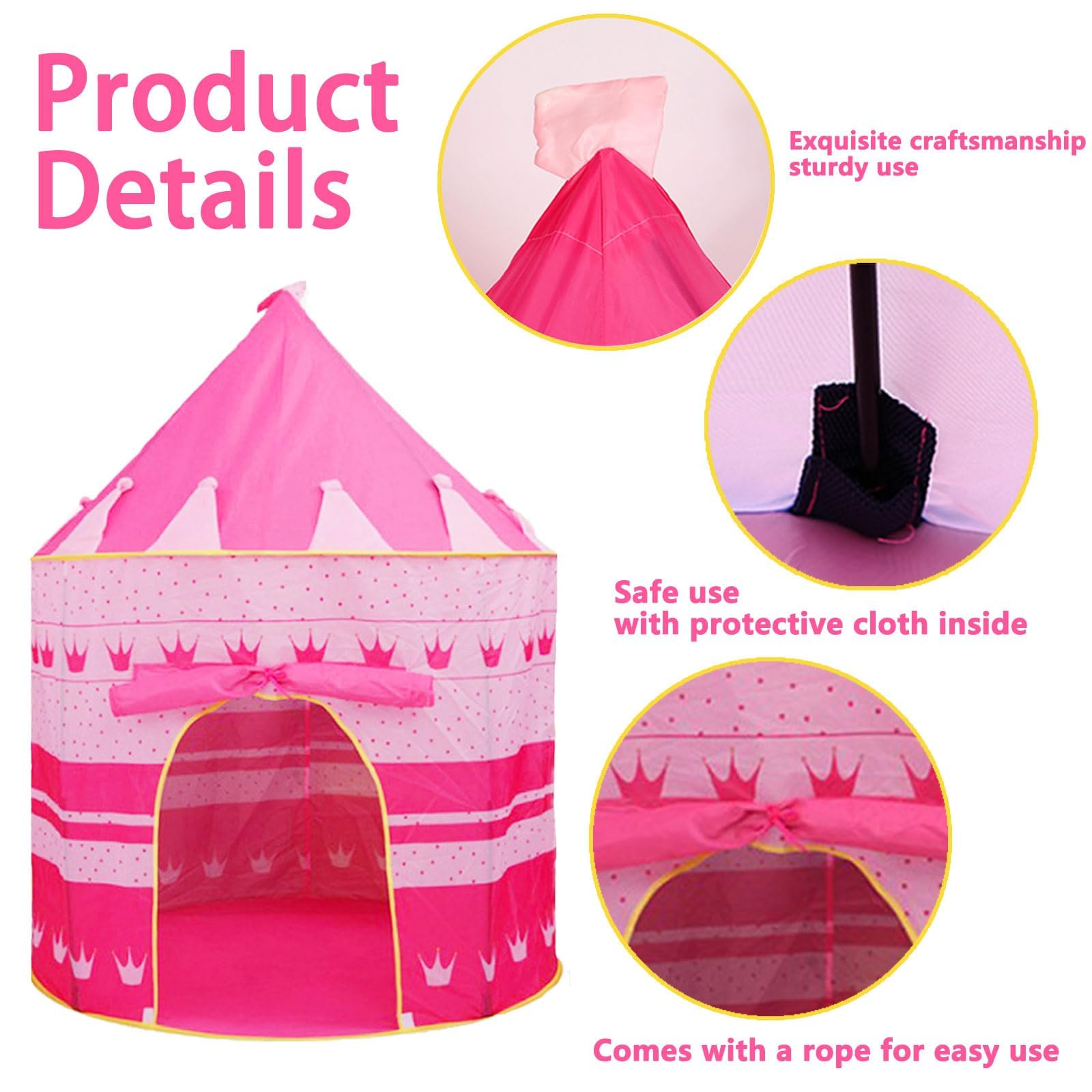 Pink Pop Up Princess Castle Teepee Tent for kids, featuring a print cloth design, portable indoor and outdoor play yurt by ZQuintuplian.