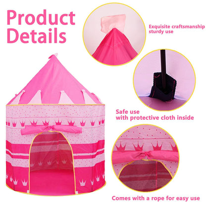 Pink Pop Up Princess Castle Teepee Tent for kids, featuring a print cloth design, portable indoor and outdoor play yurt by ZQuintuplian.