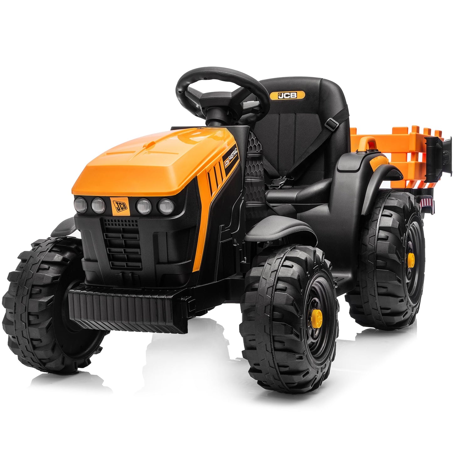 Hikiddo Licensed JCB Ride on Tractor Car, 24V Kids Ride on Tractor for Ages 3-8 with Trailer, Remote Control, 400W Motors - Yellow
