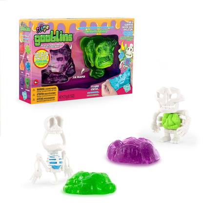 So Slime Gooblins slime gift set with two colorful slime containers, figurines, hidden skeletons, and internal surprises for kids.