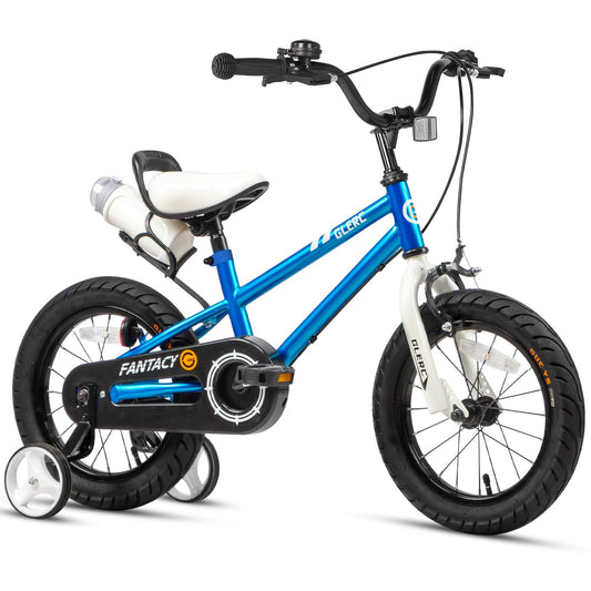 Glerc Fantacy Kids Bike 14 Inch Boys Girls Bicycle for Age 3 4 5 6 Year Old with Stabilisers & Bottle Cage for Birthday Gift， Blue