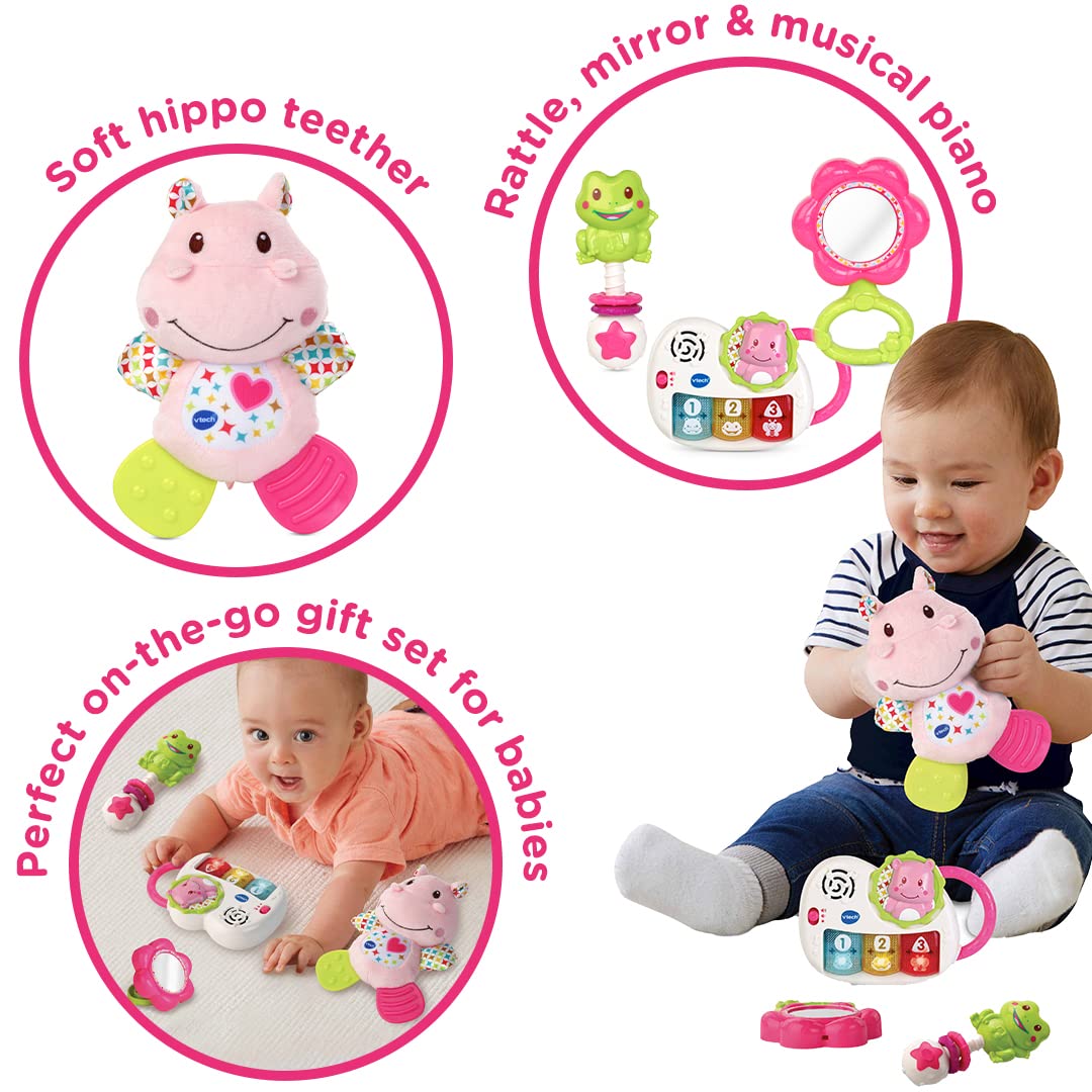 VTech My First Gift Set New Baby Gifts | Newborn Baby Toys Including Hippo Animal Plush, Baby Teether, | 0, 6, 12 Months + for Boys & Girls, Pink, English Version,Box size: 40 x 30.5 x 7.8cm