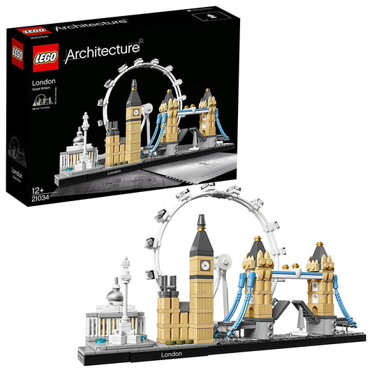 LEGO Architecture Skyline model set featuring London Eye, Big Ben, and Tower Bridge for home décor and collectible display.
