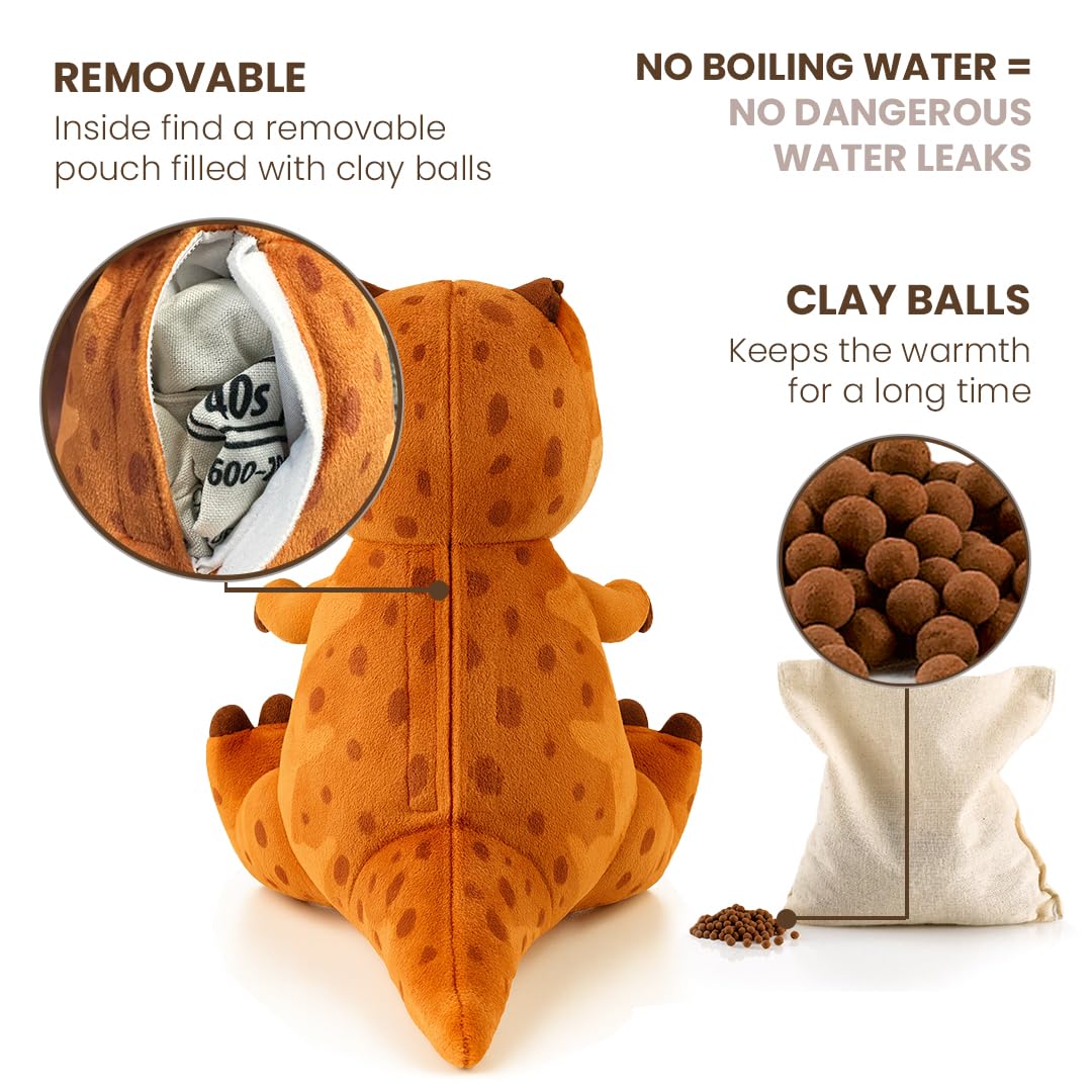 BIOSYNEX - Jurassic World Explorers Heatable Plushies – Microwave Warm Cuddle Toy with Removable Clay Bead Pouch - Gentle and Comforting Warmth - Machine Washable and Safe from Birth (T-Rex)