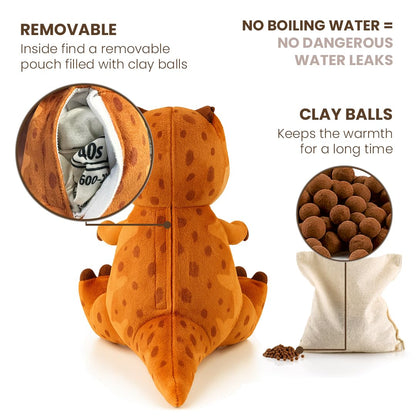 BIOSYNEX - Jurassic World Explorers Heatable Plushies – Microwave Warm Cuddle Toy with Removable Clay Bead Pouch - Gentle and Comforting Warmth - Machine Washable and Safe from Birth (T-Rex)