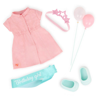 Our Generation - Brenna - 18-Inch Birthday Doll & Accessories - Lifelike Blue Eyes & Dark-Blonde Hair - Party Dress, Sash & Balloons - Pretend Play - Toy for Kids 3 Years +